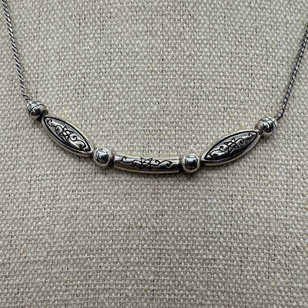 Brighton Silver‎ Curved Bar Ovals Rectangle Scrolled Flower Necklace